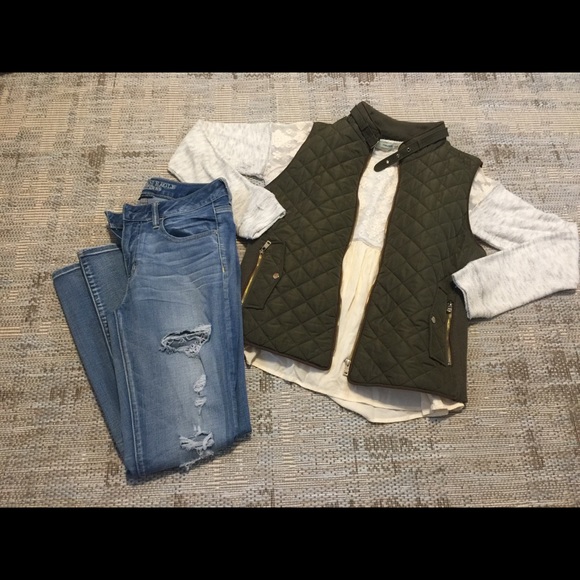 Buckle Quilted Olive Green Vest - Picture 2 of 2